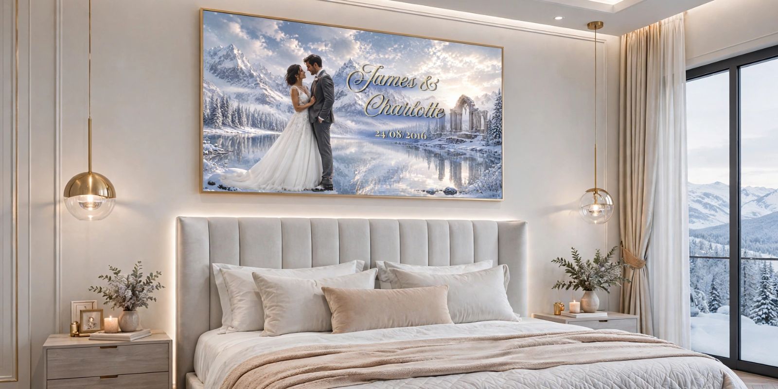 Canvas of James and Charlotte in their bedroom